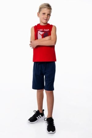 124-101402-1 Funky Σετ αμάνικο βερμούδα αγόρι κόκκινο μπλέ