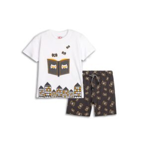 125-301134-1 Funky Σετ μπλούζα βερμούδα αγόρι λευκό ανθρακί allover