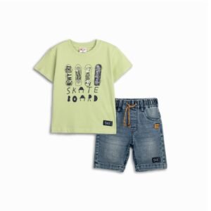 125-302105-2 Funky Σετ μπλούζα βερμούδα τζιν αγόρι αχλαδί μπλε
