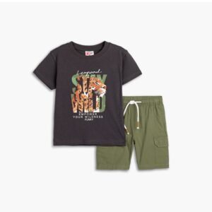 125-304101-1 Funky Σετ μπλούζα βερμούδα cargo σταθερή αγόρι ανθρακί χακί