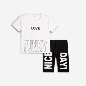 125-527102-1 Funky Σετ μπλούζα κολάν ποδηλατικό κορίτσι λευκό μαύρο