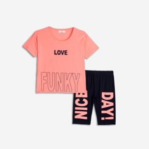 125-527102-2 Funky Σετ μπλούζα κολάν ποδηλατικό κορίτσι φωσφορούχο σομόν μπλε