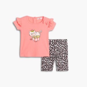 125-919109-1 Funky Σετ μπλούζα κολάν μηνών κορίτσι φωσφορούχο σομόν λευκό allover