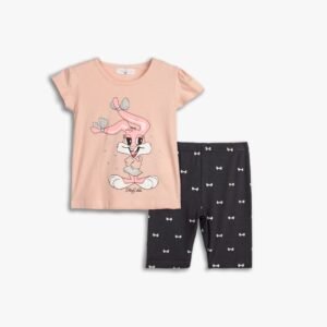 125-919112-1 Funky Σετ μπλούζα κολάν μηνών κορίτσι ροζ πούδρας ανθρακί allover