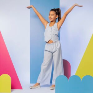 125-505142-1 Funky Σετ μπλούζα παντελόνα κορίτσι σιέλ ριγέ