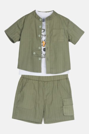 2542001 Joyce Σετ 3τμχ πουκάμισο μπλούζα βερμούδα μηνών αγόρι χακί