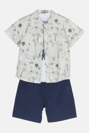2544009 Joyce Σετ πουκάμισο μπλούζα βερμούδα αγόρι χακί λευκό μπλε