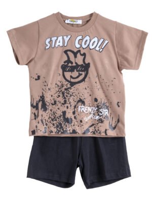 72515520 Frenzy Σετ μπλούζα βερμούδα αγόρι καμελ μαύρο