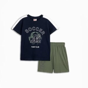 125-301107-2 Funky Σετ μπλούζα βερμούδα αγόρι μπλε/λευκό χακί