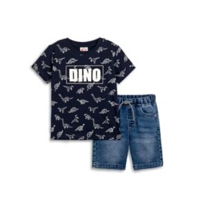 125-302104-1 Funky Σετ μπλούζα βερμούδα τζιν αγόρι μπλε allover μπλε