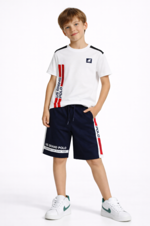 CB1128 U.S.GRAND POLO CLUB Σετ μπλούζα βερμούδα αγόρι λευκό μαρέν