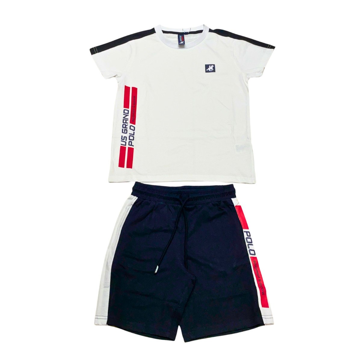 CB1128 U.S.GRAND POLO CLUB Σετ μπλούζα βερμούδα αγόρι λευκό μαρέν