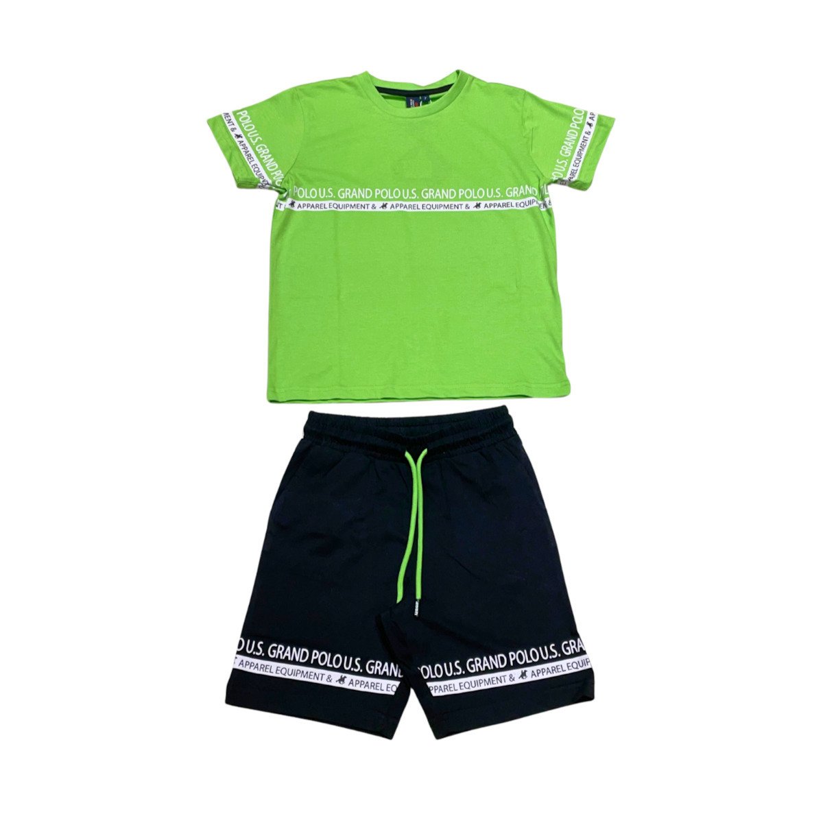 CB1127-45 U.S.GRAND POLO CLUB Σετ μπλούζα βερμούδα αγόρι λαχανί μαύρο