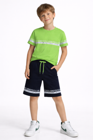 CB1127-45 U.S.GRAND POLO CLUB Σετ μπλούζα βερμούδα αγόρι λαχανί μαύρο