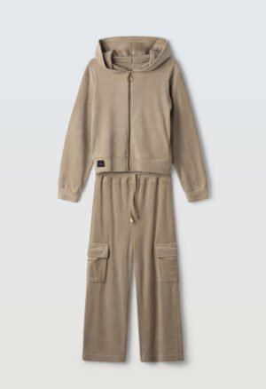 243106 Ebita Σετ φόρμα βελουτέ ζακέτα κορίτσι μπεζ