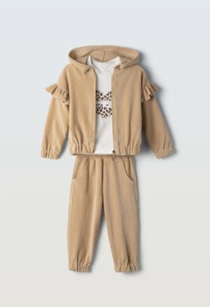 243284 Ebita Σετ φόρμα βελουτέ ζακέτα κορίτσι μπεζ