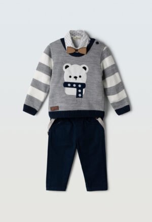 243601 Hashtag Σετ πουκάμισο παντελόνι πουλόβερ μηνών αγόρι γκρι