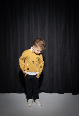 243812 Hashtag Σετ πουκάμισο παντελόνι πουλόβερ αγόρι μουσταρδί