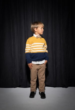 243839 Hashtag Σετ πουκάμισο παντελόνι πουλόβερ αγόρι μουσταρδί