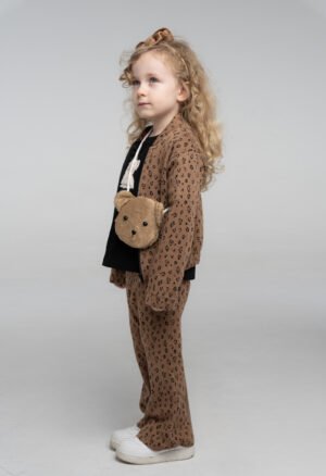 255211 Ebita Σετ μπλούζα παντελόνα ζακέτα με τσαντάκι κορίτσι σοκολά