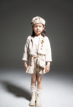 255258 Ebita Σετ μπλούζα σορτς γουνάκι μπερές κορίτσι εκρού