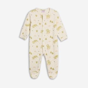 226-060127-2 Funky Φορμάκι ολόσωμο μηνών κορίτσι εκρού πράσινο allover