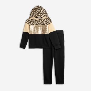 226-517123-1 Funky Σετ φόρμα φούτερ με κουκούλα κορίτσι μπεζ allover μαύρο