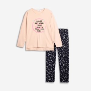 226-521128-1 Funky Σετ μπλούζα κολάν κορίτσι ροζ πούδρας μπλε allover