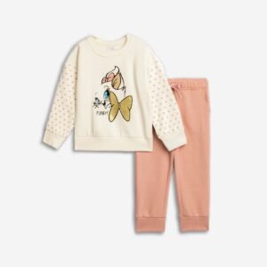 226-717108-1 Funky Σετ φόρμα φούτερ κορίτσι εκρού allover ροζ πούδρας