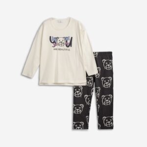 226-721102-1 Funky Σετ μπλούζα κολάν κορίτσι εκρού ανθρακί allover