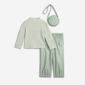 226-723106-1 Funky Σετ μπλούζα παντελόνι δερματίνι τσαντάκι κορίτσι φιστικί allover