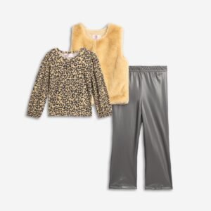 226-795117-1 Funky Σετ μπλούζα παντελόνα δερματίνι αμάνικο γουνάκι κορίτσι τύπος