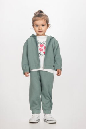 2561002 Joyce Σετ φόρμα βελουτέ ζακέτα κορίτσι μέντα