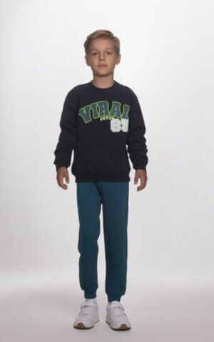 2564123 Joyce Σετ φόρμα φούτερ αγόρι μαύρο πετρόλ