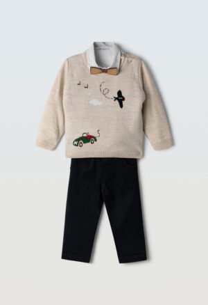 255617 Hashtag Σετ πουκάμισο παντελόνι πουλόβερ μηνών αγόρι μπεζ