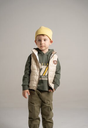 255805 Hashtag Σετ φόρμα φούτερ αμάνικο αγόρι εκρού χακί