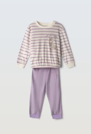 H-320 Ebita Πιτζάμα βελουτέ κορίτσι εκρού λιλά