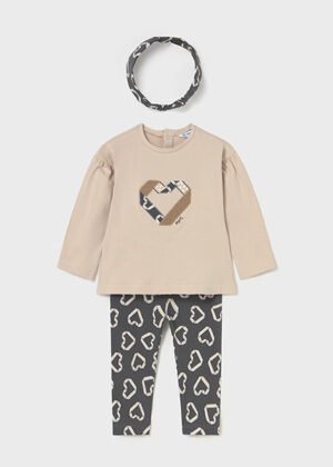 15-02744-010 Mayoral Σετ μπλούζα κολάν με κορδέλα μηνών κορίτσι μπεζ ανθρακί allover