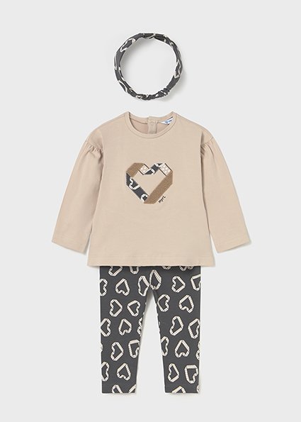 15-02744-010 Mayoral Σετ μπλούζα κολάν με κορδέλα μηνών κορίτσι μπεζ ανθρακί allover