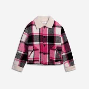 226-508101-1 Funky Πουκάμισο ζακέτα προβατάκι καρό κορίτσι εκρού μαύρο φούξια