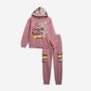 226-517117-1 Funky Σετ φόρμα φούτερ με κουκούλα κορίτσι σκούρο ροζ