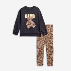 226-521102-1 Funky Σετ μπλούζα κολάν φούτερ κορίτσι ανθρακί μπεζ allover