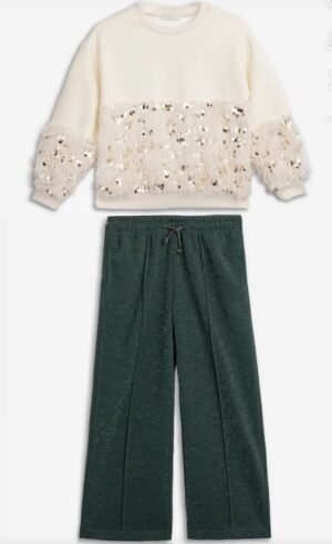 226-592110-1 Funky Σετ μπλούζα φούτερ παντελόνα κορίτσι εκρού πράσινο