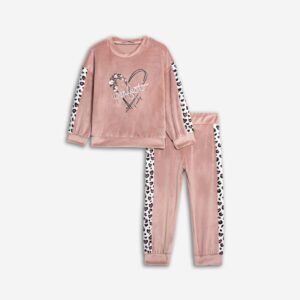 226-717134-1 Funky Σετ φόρμα βελουτέ κορίτσι ροζ πούδρας εκρού allover