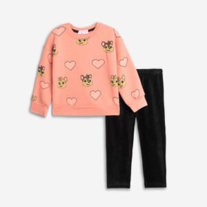 226-739105-1 Funky Σετ μπλούζα φούτερ κολάν ριγέ βελουτέ κορίτσι ροζ πούδρας allover ανθρακί