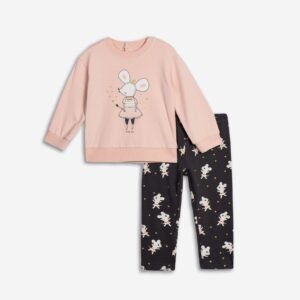 226-921101-1 Funky Σετ μπλούζα κολάν φούτερ μηνών κορίτσι ροζ πούδρας ανθρακί allover