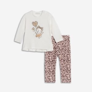 226-921118-1 Funky Σετ μπλούζα κολάν μηνών κορίτσι εκρού ανθρακί allover