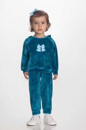 2561136 Joyce Σετ φόρμα βελουτέ κορίτσι πετρόλ