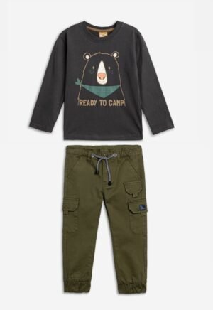 226-306108-1 Funky Σετ μπλούζα παντελόνι cargo αγόρι ανθρακί λαδί