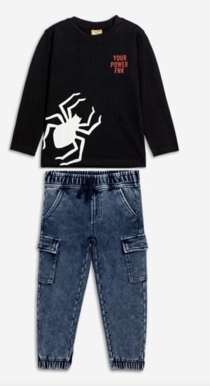 226-306114-2 Funky Σετ μπλούζα παντελόνι τζιν cargo αγόρι μαύρο μπλε